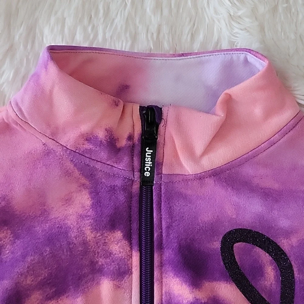 Justice Tie Dye Lightweight Zip Up Jacket Pink, Purple Girls L (12/14) NWOT